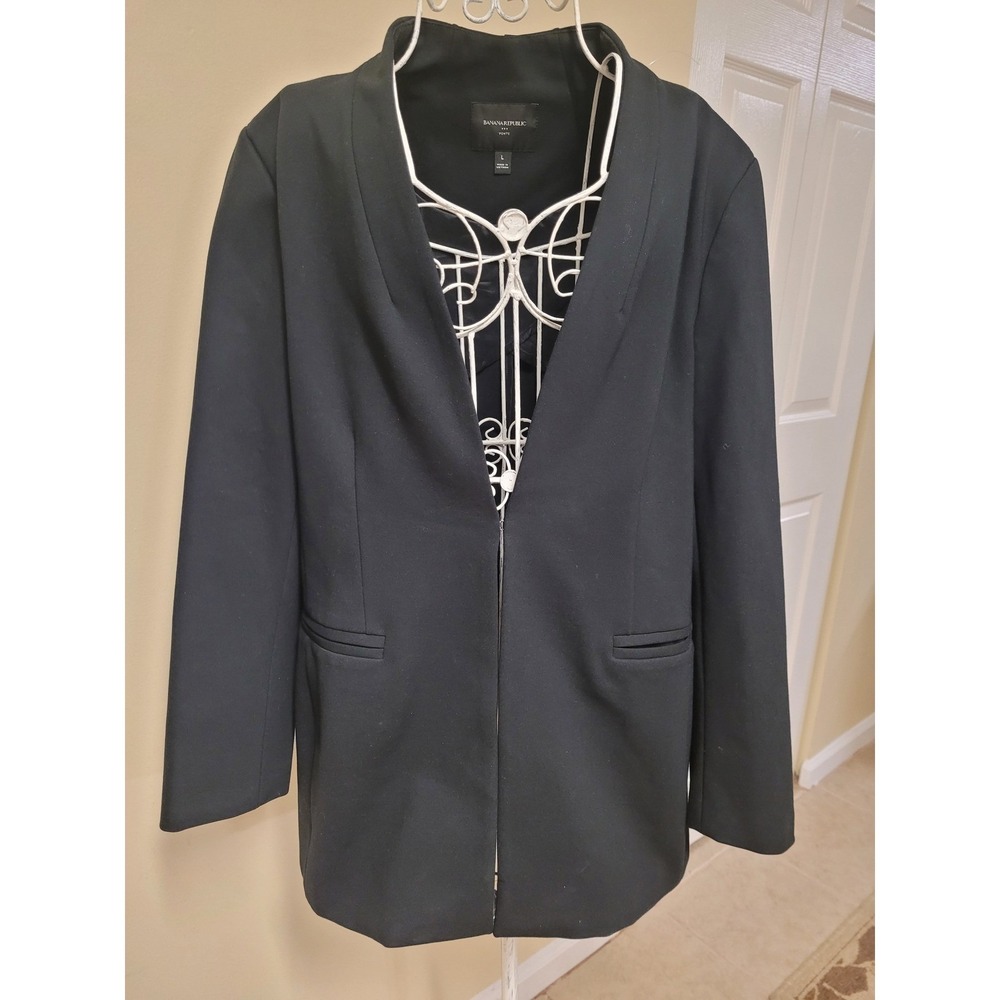Banana Republic Ponte Black  1 Hook/Eye Front Blazer  Womens Career Size L NWOT